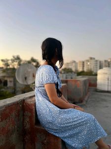 Blue Floral Puff Sleeve Dress