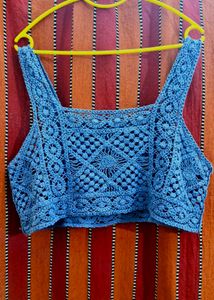 Blue Crochet Crop Top