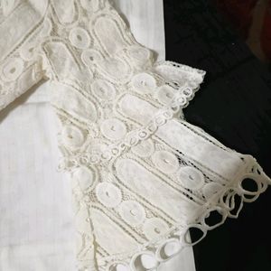 White Lace Top With Ruffle Sleeves For Women
