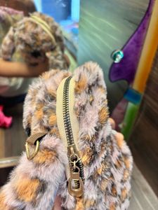 Pink Leopard Faux Fur Crossbody Bag