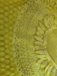 Yellow Colour Lace Dress With Pompom
