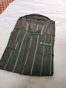 Men Casual Shirt - Green Striped