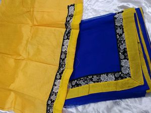 Elegant Blue Saree With Yellow Blouse