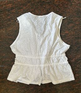 White Eyelet Tie-Front Tank