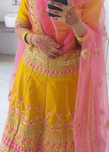 Mustard And Pink Lehanga Choli