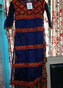 Elegant Blue & Orange Embroidered Kurti