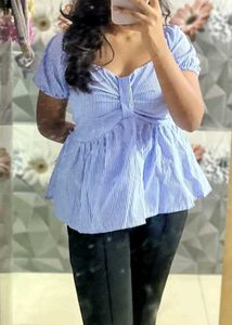 Striped Puff Sleeve Top( M size )