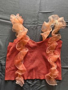 3 rust Ruffled Knit Top