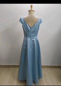 Vintage Blue Satin Beaded V-Neck Dress