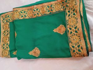 Green &amp; Gold Embroidered Saree