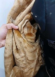 Brown suede..inside Faux Fur Trim Coat