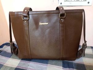 Suvarna brown vegan leather tote bag