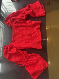 Red Crop Top With Full Sleeves For Women