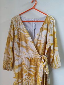 Yellow Floral Wrap Dress