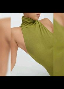 Newme Lime Green High Neck Maxi Dress