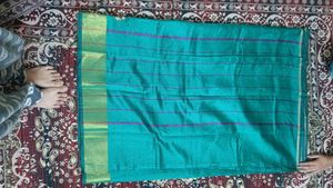 Teal Saree with Gold Floral Accents