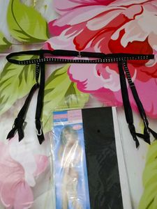 (1083)Black Rhinestone Garter Belt