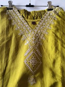 Embroidered Olive Green Kurta Set