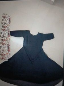Elegant Black Dress with Printed Shawl