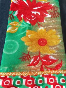 Green Printed Saree With Blouse 🎀🎉