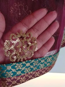Burgundy &amp; Gold Embellished Dupatta With Border