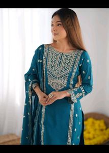 Teal Embroidered Kurta Set