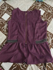 Wine Colour Small Size Peplum Benetton Top