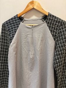 Chic Grey &amp; Plaid Sleeve Top