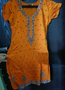 Beautiful Heavy Work Orange Kurti