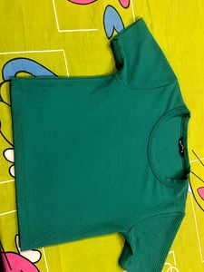 Green Ribbed Crop Top