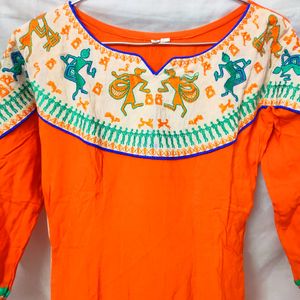 *Reduced Price*Orange Neck Embroiderd Kurti