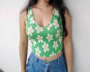 Floral Green Crop Top