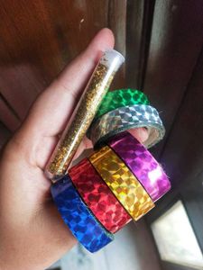 Set of 6 tape with loose Golden glitter powde