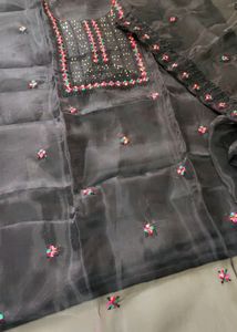 Black Organza Unstitched Dress