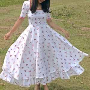Cherry Print Ruffle Hem Midi Dress