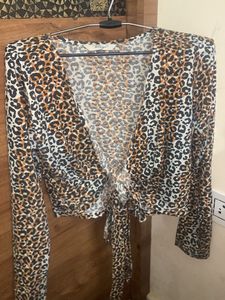 Leopard Print Tie-Front Top