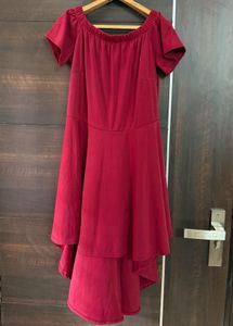 Wine Solid Fit and Flare Dress