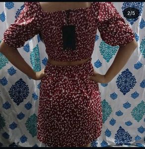 Red &amp; White Print Dress