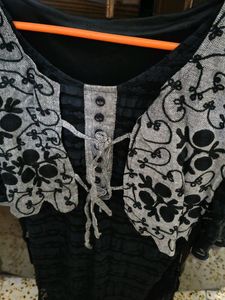 Net Kurta With Attached Floral Jute Jacket