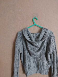 Grey Knit Zip-Up Hoodie