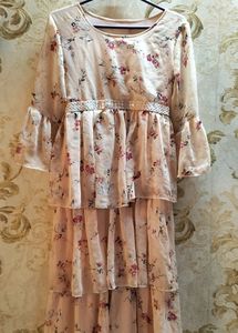 Beautiful Floral Three Steps Flare Dress.Stretchab