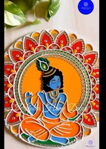 Krishna&#39;s Bliss: Lippan Art with Floral Mandala🌸