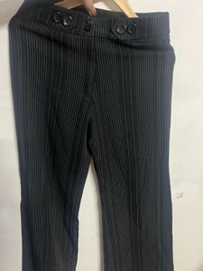 Striped Wide Leg Pants - High Waist- Korean Style