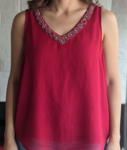 Burgundy Embellished Tank top