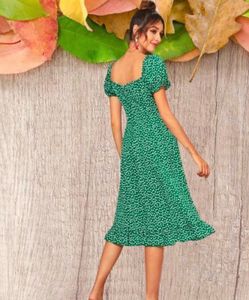 Green Dotted Midi Dress