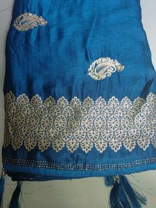 Elegant Blue Embroidered Saree