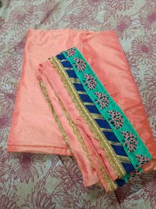 Peach Pink Embroidery Saree