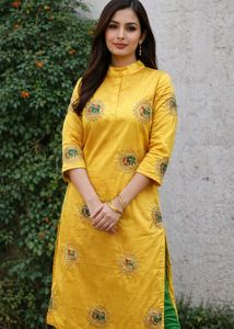 Elegant Embroidered Yellow Kurta