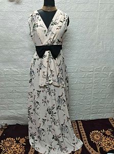 Floral Cream Dress With Deep Back