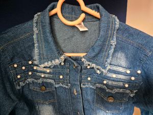 Denim Jacket with Pearl Details